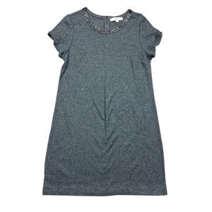 Ann Taylor LOFT Women’s L Gray Embellished Neckline Short Sleeve Shift Dress